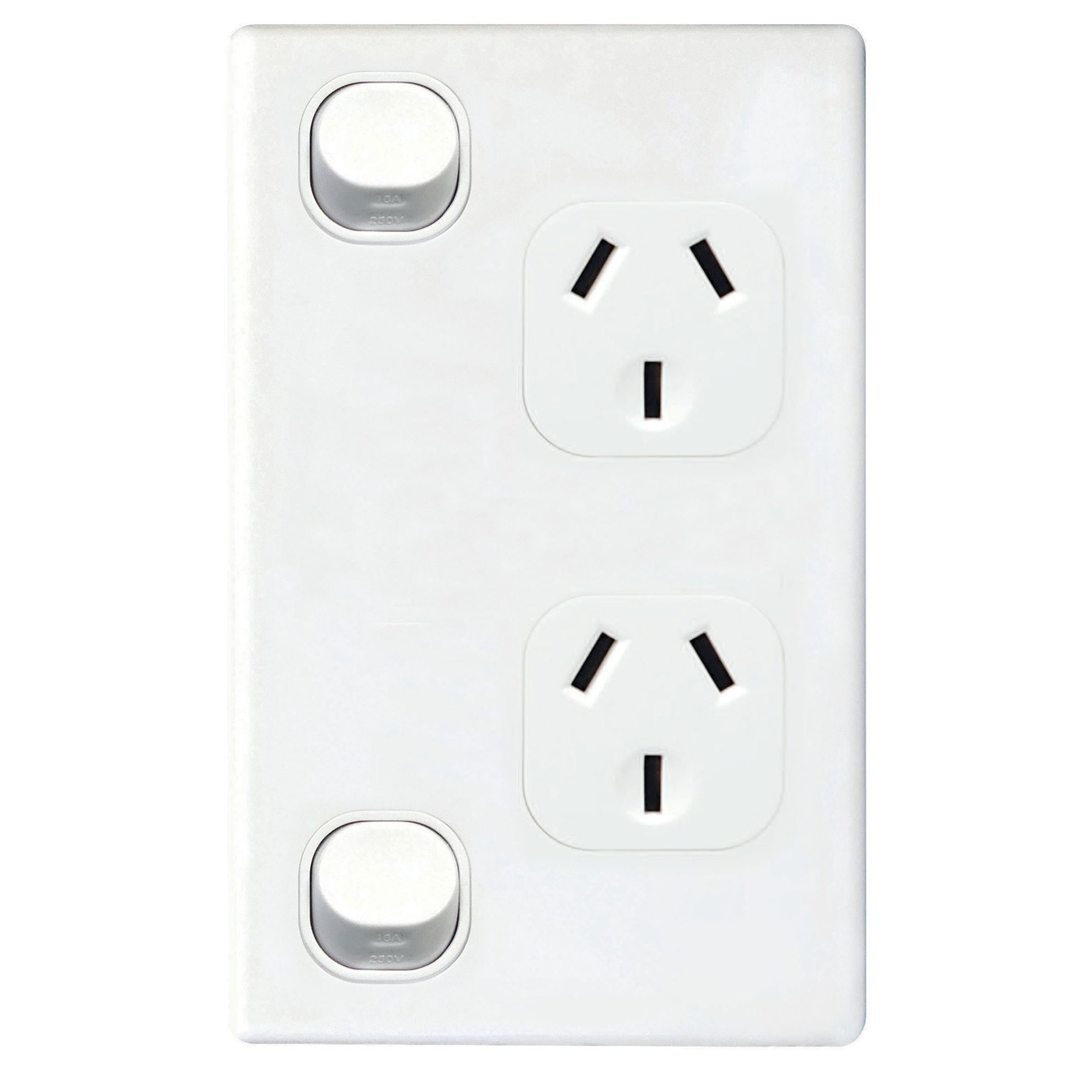 Double Vertical 10Amp Socket - White
